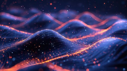 Fototapeta premium Flowing particle wave, abstract tech design, hi-tech big data background for business cards, banners, and brochures