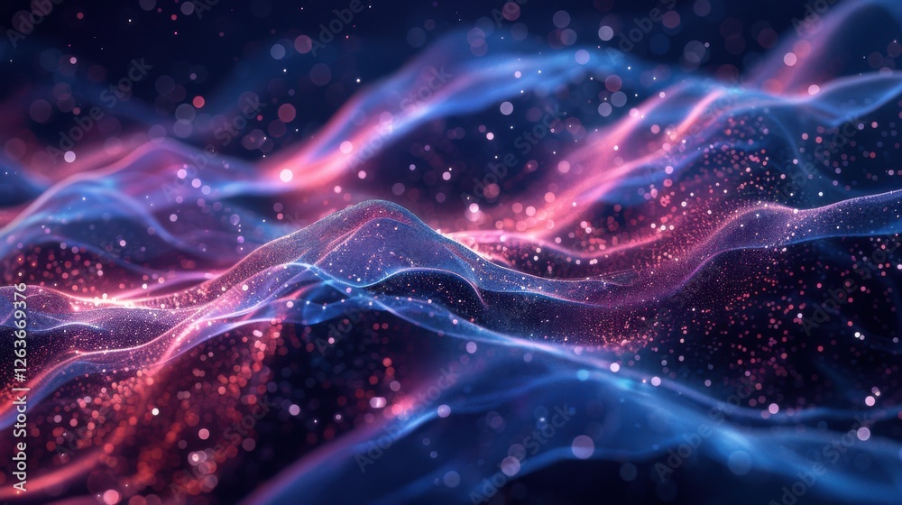 Fototapete flowing particle wave, abstract tech design, hi-tech big data background for business cards, banners