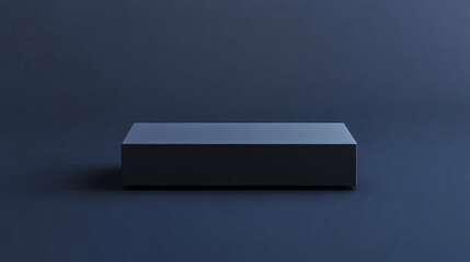 Rectangular black box displayed on a deep navy blue background with a soft texture