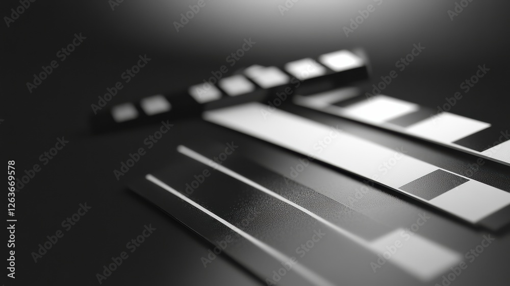 Poster creative arrangement of black and white film strips on a textured surface in a minimalistic style. g