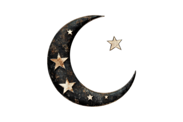 Crescent Moon Mystical Stars Night Sky Design Dark Antique