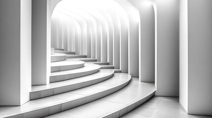 Abstract white architectural spiral staircase