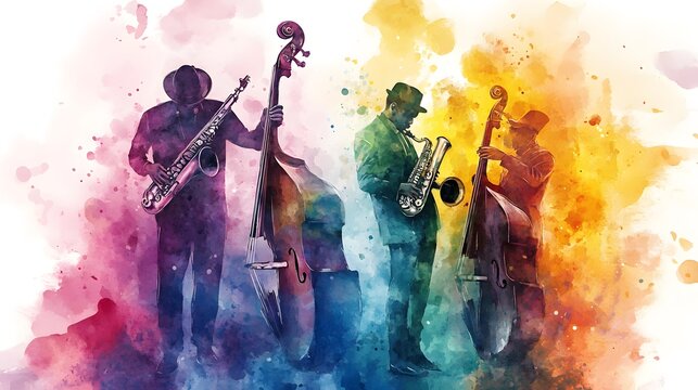 International jazz day background with watercolor illustration