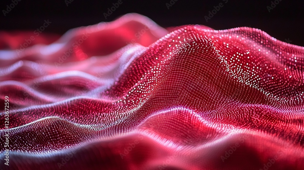 Poster red digital wave landscape; abstract background