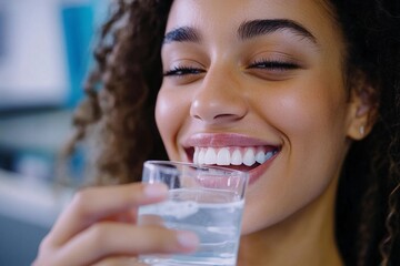Patient rinsing their mouth with a cup of water after the operation