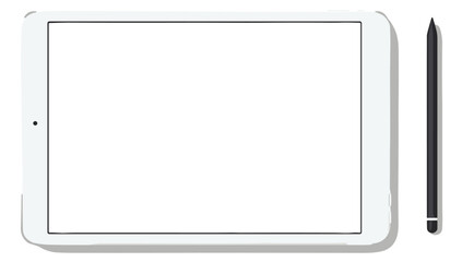 Digital tablet and pen pen close up with transparent screen backdrop