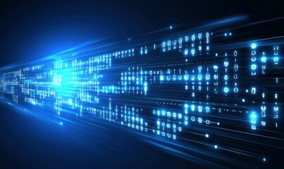 Fototapeta premium Digital data technology background with blue light, Digital cyber space, High speed internet digital data transfer, future technology