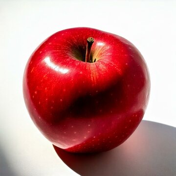 Generated imagA vibrant red apple with a glossy surface, resting on a clean white background. Soft shadows and natural lighting enhance its freshness and texture. Ideal for food photography, healthy e