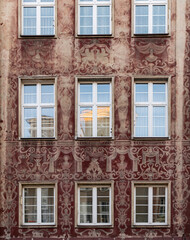Decorated colorful walls and windows of luxury ancient mansion	