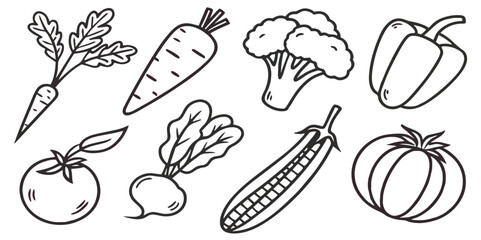 Abstract set of vegetable simple related fruit and vegetable icons vector illustration