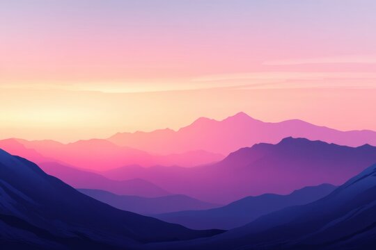 Vibrant sunset over mountain ranges showcasing a gradient of colors and deep silhouettes during dusk. Generative AI