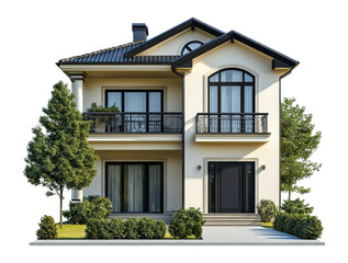 Obraz premium PNG Contemporary cream suburb house architecture building trees.