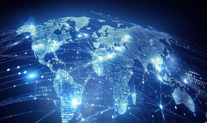 Fototapeta premium Global Connection: World Map on LED Display