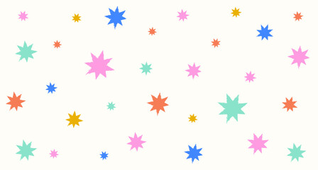 Pastel colored pattern in charcoal or crayon drawing style. Colorful stars with ripped edges on white background. Vector illustration