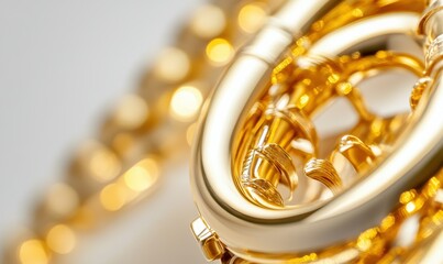 Golden trumpet resting on a white background showcasing musical elegance and craftsmanship