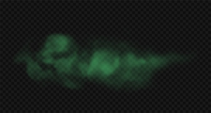 Vector realistic bad smelling green smoke cloud. Toxic, chemical, poison gas cloud isolated on black transparent background