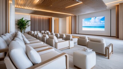 Luxury home theater, beach scene