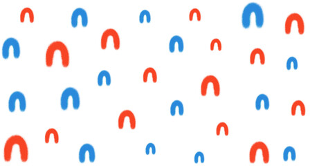 Abstract chalk painted background with doodle shapes. Vector pattern with red and blue arches on white background. Childish crayon drawing style.