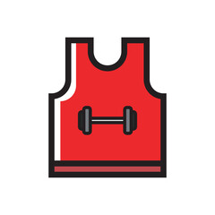 Red gym shirt flat icon vector design illustration. Gym outfit icon vector illustration. 