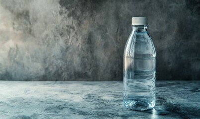 Modern bottle of water placed against a textured gray backdrop, highlighting sleek design and hydration aesthetics