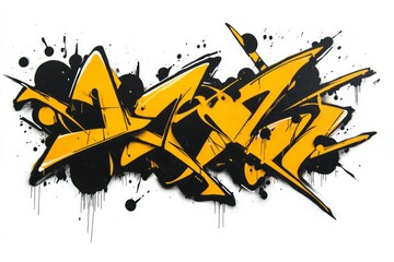 Bold graffiti text with yellow and black splashes. Neural network AI generated