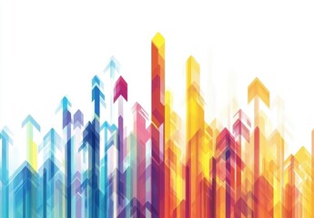 Fototapeta premium A colorful illustration of arrows moving upwards, representing progress or growth in business marketing planning and strategy with a white background Generative AI
