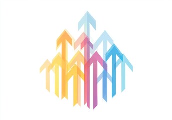 A colorful minimalist illustration of arrows pointing upwards, symbolizing progress or growth, set against a white background Generative AI