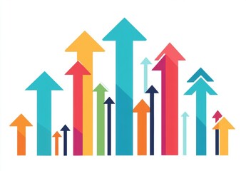 A colorful minimalist illustration of arrows pointing upwards, representing progress or growth in business plan development on a white background Generative AI