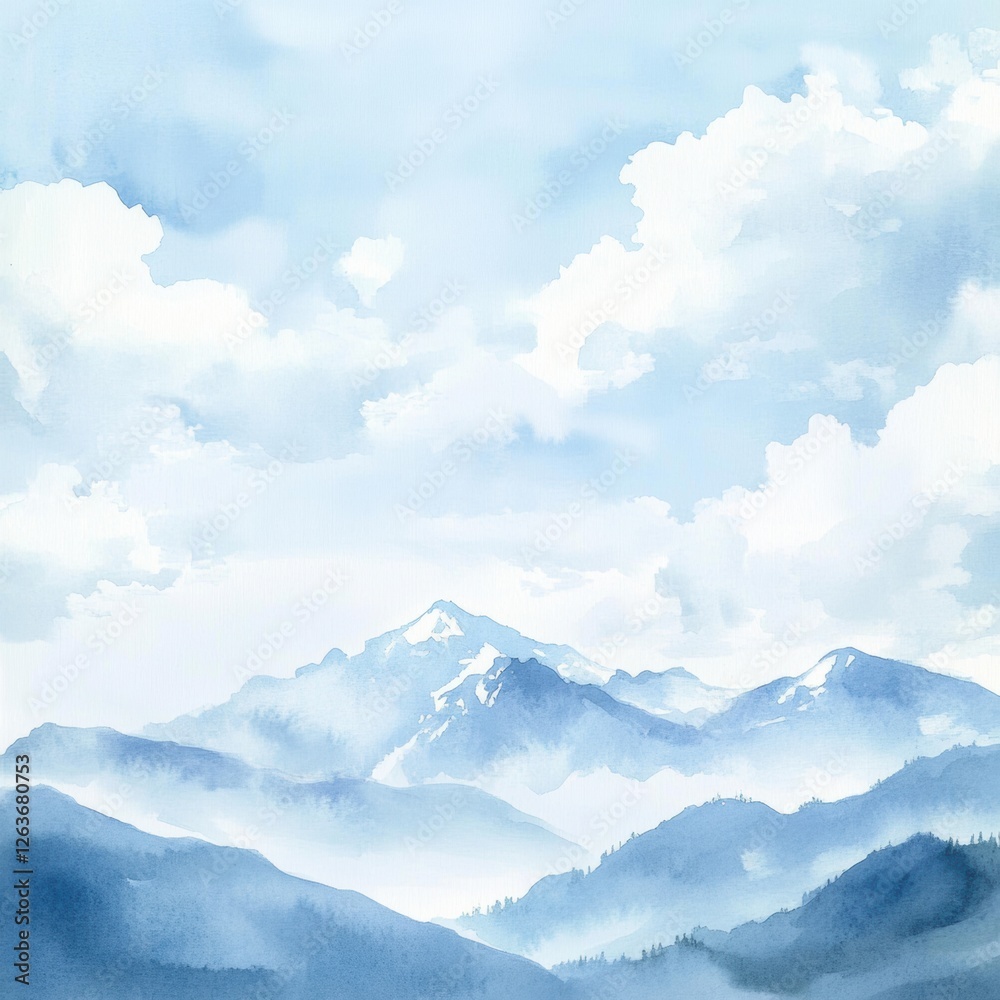 Aufkleber majestic mountain landscape with soft clouds and blue sky captured during golden hour in a serene na