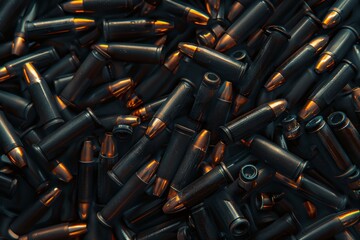 Big amount of pistol and rifle new bullets in pile. Neural network ai generated