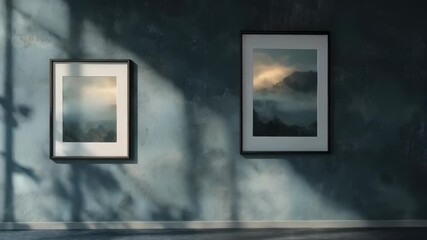 Sunlit gallery wall: shifting shadows and art framed elegance - Powered by Adobe