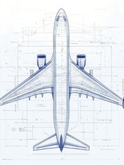 Detailed blueprint of a commercial airplane showcasing engineering design elements and dimensions. Generative AI