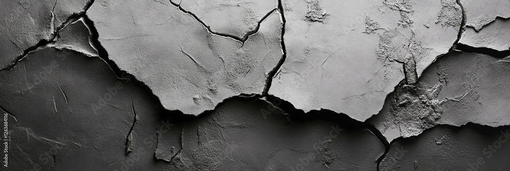 Poster mottled grayscale texture with sharp irregular edges reflects chaotic natural patterns
