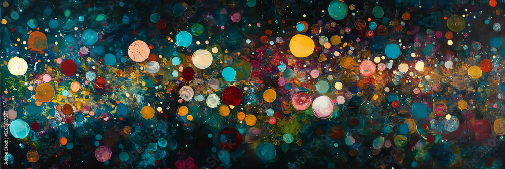 Poster multiple layered bokeh creates vibrant complexity with sparkling hues and light refractions