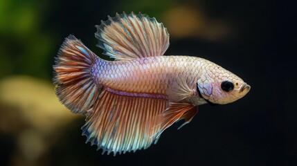 Fototapeta premium A betta fish swimming against a black background