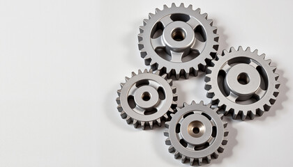Interlocked metallic gear wheels symbolizing unity, International Workers' Day