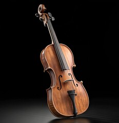 Fototapeta premium Ultra-realistic, high-quality violin on a pure black background, showcasing sharp textures, natural reflections, and studio lighting, perfect for commercial use and photorealistic rendering