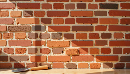 Obraz premium Minimalistic brick wall with trowel in natural light, craftsmanship symbol