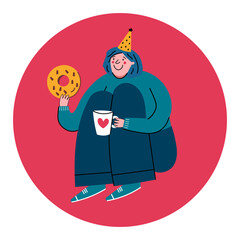 Cozy Celebration Girl with Donut and Coffee