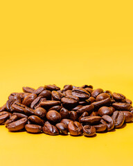 Close up pile of roasted coffee beans