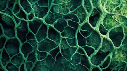 Vibrant macro photography of intertwined vines and branches in green