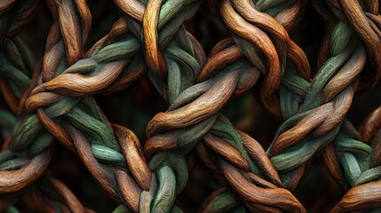 Detailed closeup photography featuring twisting vines in natural tones