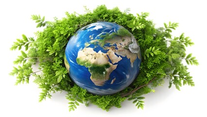 Green Earth Globe Surrounded by Leaves