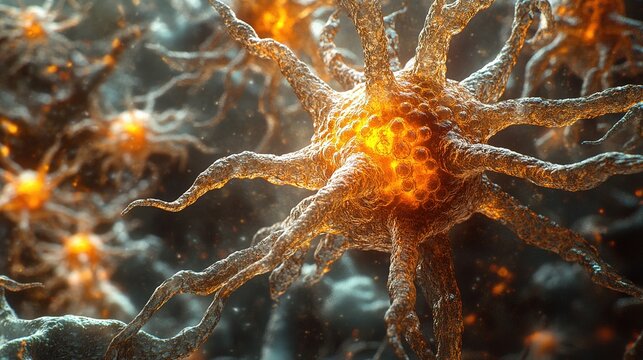 Neurons firing action microscopic environment scientific visualization abstract concept close-up view