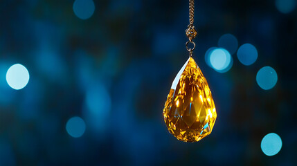 Yellow Crystal Pendant on Blue Background