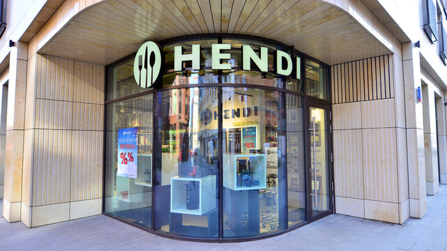Warsaw ,Poland. 9 February 2025. Urban landscape. Sign Hendi . Company signboard Hendi