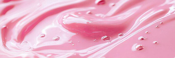 Shimmering pink gel texture flows with viscous elegance and sparkling depth