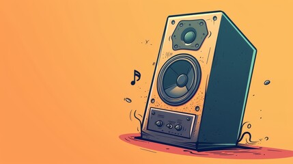 Dynamic digital artwork featuring a vibrant speaker with playful musical notes and energetic details, radiating a modern and youthful vibe. AI generated.