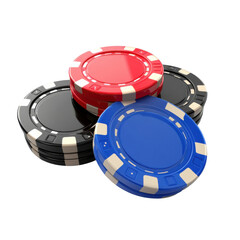 Stack of colorful casino chips in red, blue, and black on a transparent background Concept of gambling, risk, and entertainment