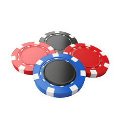 Stack of colorful casino chips in red, blue, and black on a transparent background Concept of gambling, poker, and winning